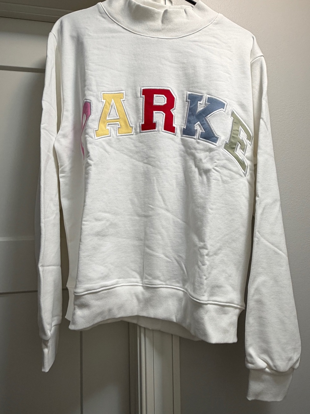 PARKE White Crewneck Sweater with Multicolor Letter Appliqué size S/M